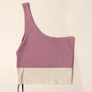 Forever 21 Pink and White One-Shoulder Ribbed Crop Top